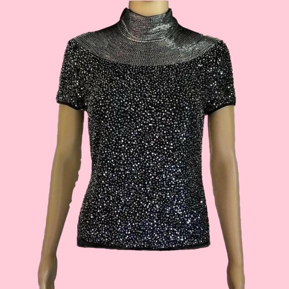 Escada Sequin Runway Couture Silver Sequins Beade… - image 1